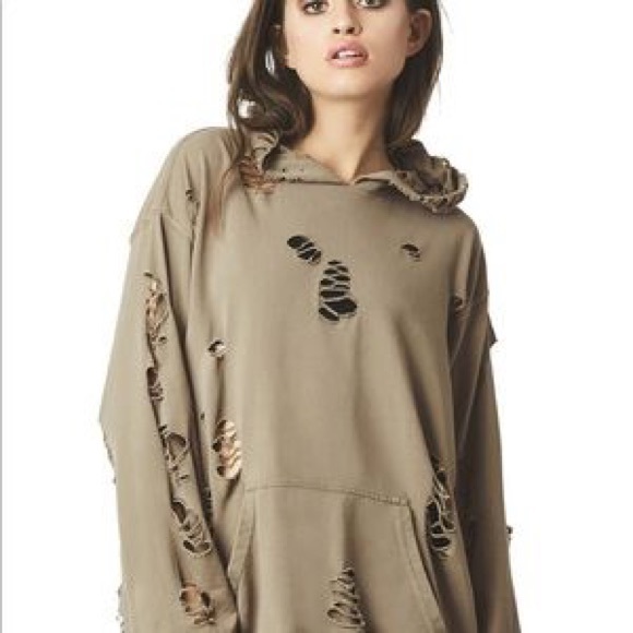 LF Emma & Sam Distressed Olive Hoodie - Picture 2 of 2